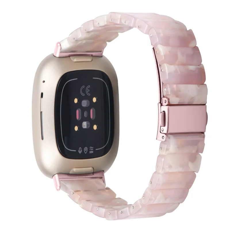 Fitbit Versa 4 / Sense 2 Uhrarmband 1-Perle Acrylharz Wasserdicht Armband - Rosa Braun / Rosa Schnalle