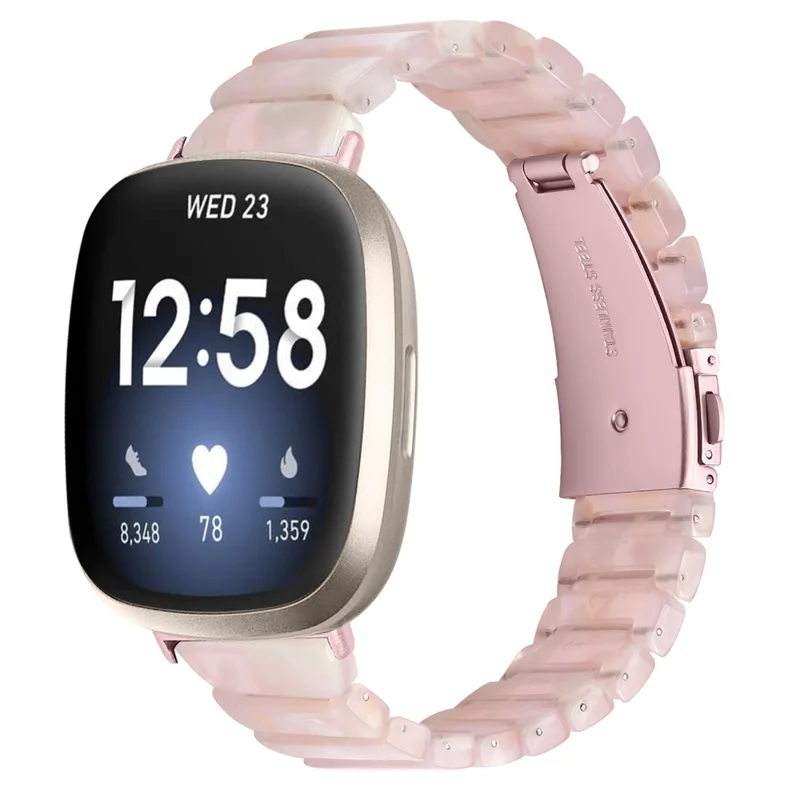 Fitbit Versa 4 / Sense 2 Uhrarmband 1-Perle Acrylharz Wasserdicht Armband - Rosa Braun / Rosa Schnalle