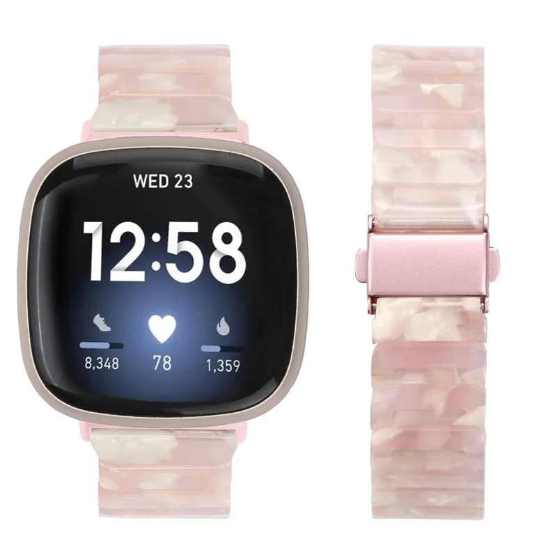 Fitbit Versa 4 / Sense 2 Uhrarmband 1-Perle Acrylharz Wasserdicht Armband - Rosa Braun / Rosa Schnalle
