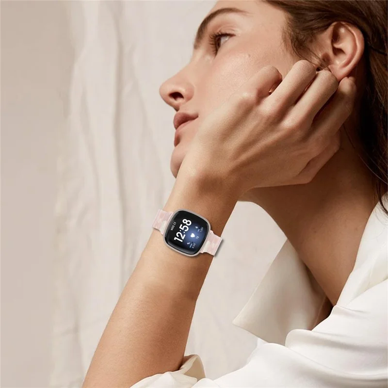 Fitbit Versa 4 / Sense 2 Uhrarmband 1-Perle Acrylharz Wasserdicht Armband - Rosa Braun / Rosa Schnalle