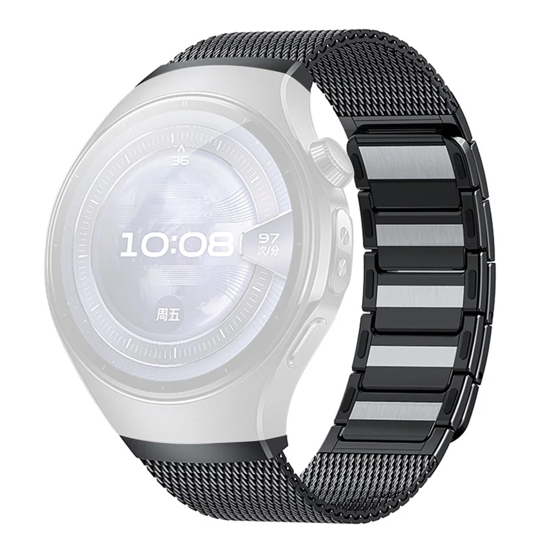 For Huawei Watch 5 46mm Stainless Steel Watch Band Seamless Magnetic Buckle Mesh Strap - Black