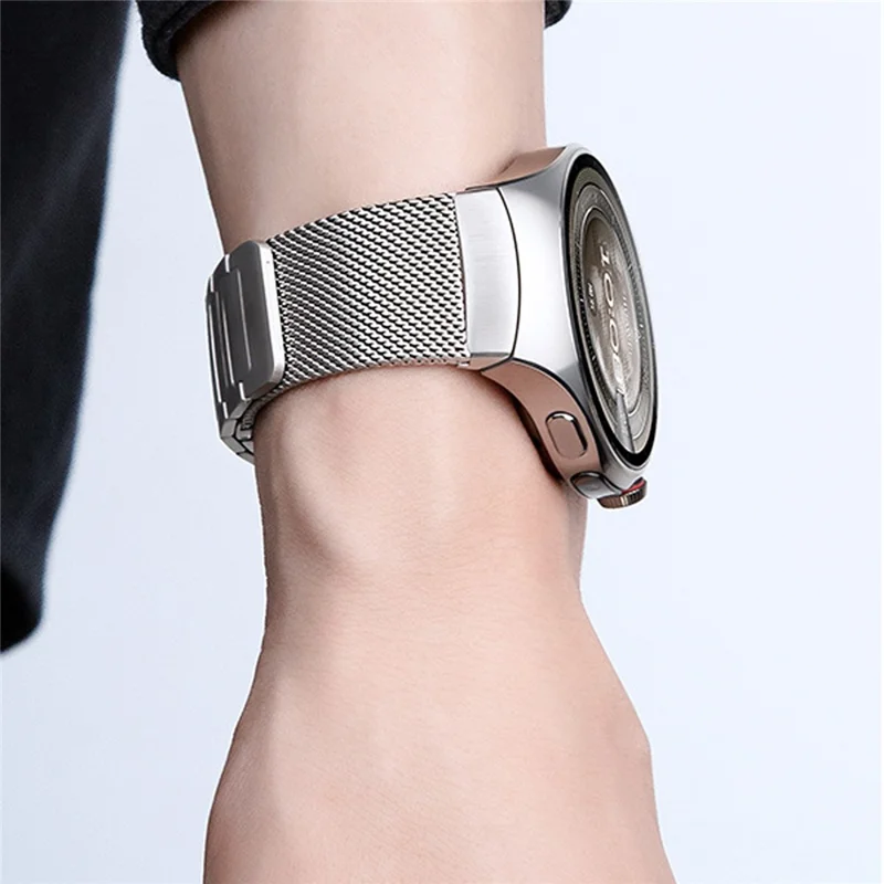 For Huawei Watch 5 46mm Stainless Steel Watch Band Seamless Magnetic Buckle Mesh Strap - Black