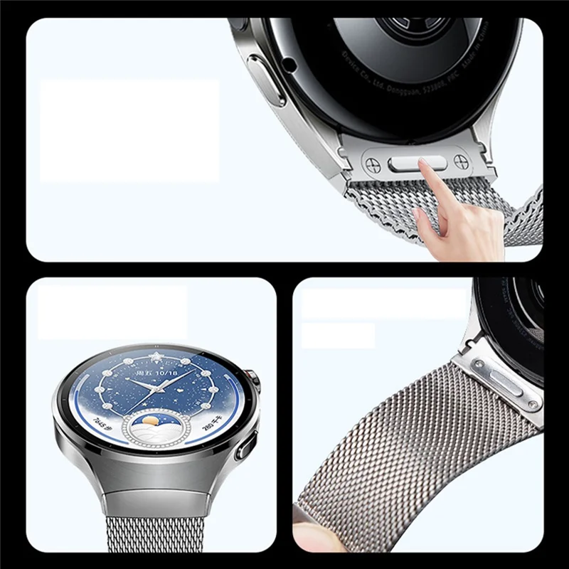 For Huawei Watch 5 46mm Stainless Steel Watch Band Seamless Magnetic Buckle Mesh Strap - Black