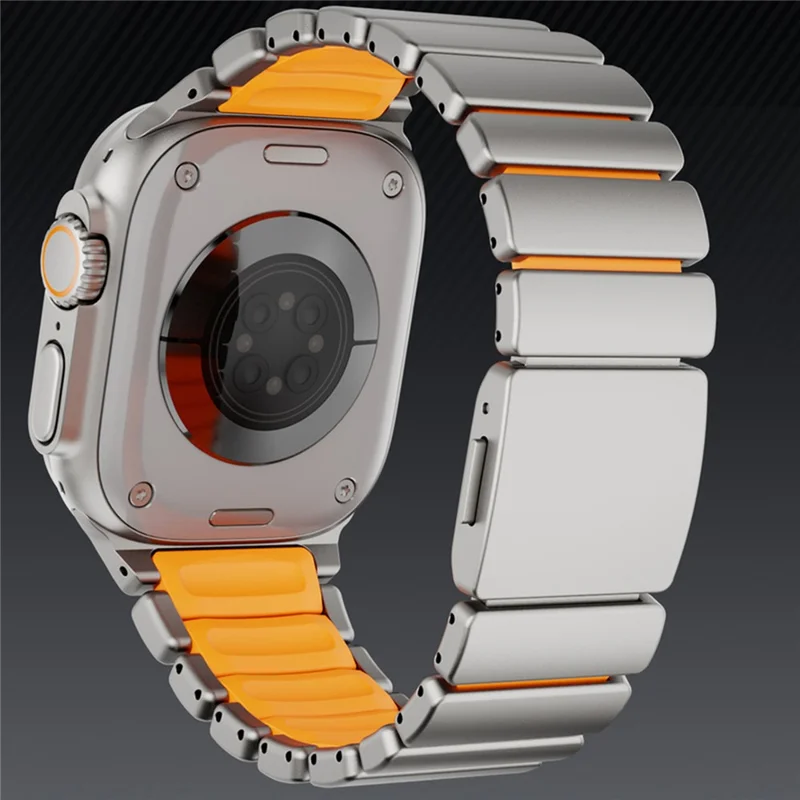 Magnetic Buckle Strap for Apple Watch Ultra 3 2 1 49mm  /  Series 11 10 46mm  /  9 8 7 45mm  /  SE3 SE2 SE 6 5 4 44mm  /  3 2 1 42mm Metal Watch Band - Black / Orange