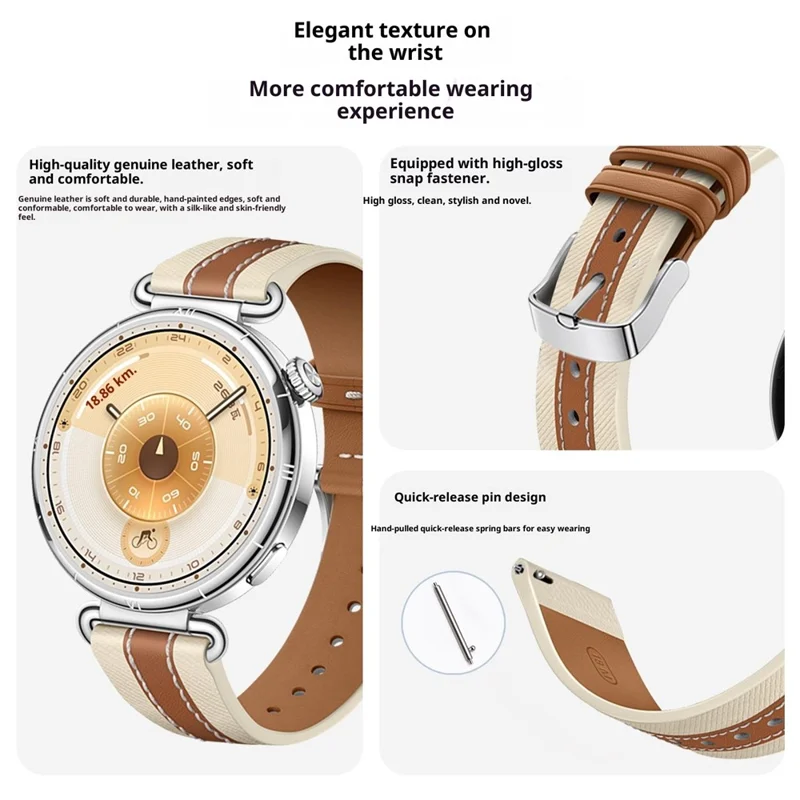 18-миллиметровый быстросъемный ремешок для Garmin Venu 3S / 2S / Forerunner 265S / 255S Dual Color Genuine Leather Watch Band