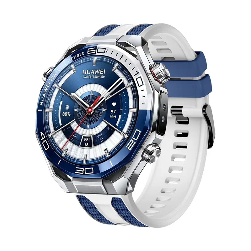 22mm Replacement Strap for Huawei Watch GT 6 / 6 Pro / 5 / 5 Pro / 4 / 3 / 2 46mm Striped Design Dual Color Silicone Watch Band - White / Blue