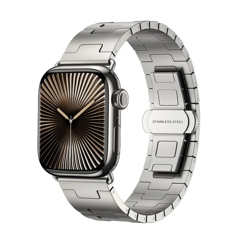 Watch Strap For Apple Watch Series 11 10 42mm / 9 8 7 41mm / SE3 SE2 SE 6 5 4 40mm / 3 2 1 38mm H-Type Titanium Alloy Band with Butterfly Clasp - Titanium