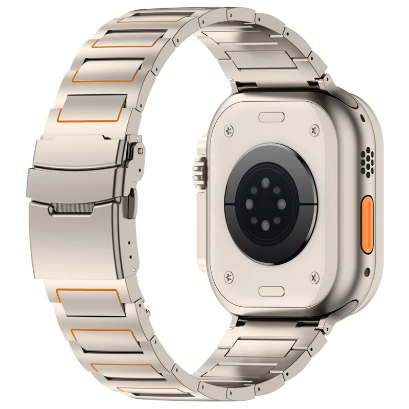 Cinturino per Apple Watch Ultra 3 2 1 49mm / Series 11 10 46mm / 9 8 7 45mm / SE3 SE2 SE 6 5 4 44mm / 3 2 1 42mm, Cinturino in lega di titanio con chiusura di sicurezza - Titanio + Arancione