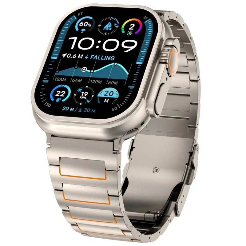 Cinturino per Apple Watch Ultra 3 2 1 49mm / Series 11 10 46mm / 9 8 7 45mm / SE3 SE2 SE 6 5 4 44mm / 3 2 1 42mm, Cinturino in lega di titanio con chiusura di sicurezza - Titanio + Arancione