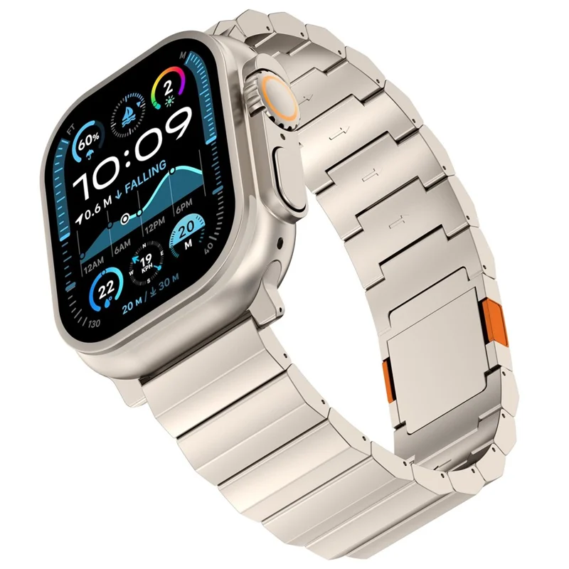 Cinturino per Apple Watch Ultra 3 2 1 49mm / Serie 11 10 46mm / 9 8 7 45mm / SE3 SE2 SE 6 5 4 44mm / 3 2 1 42mm, Fibbia magnetica Cinturino in lega di titanio a 1 perla - Titanio + Arancione