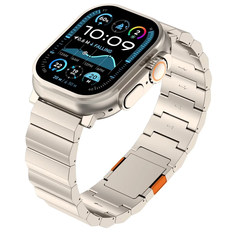 Watch Band For Apple Watch Series 11 10 42mm / 9 8 7 41mm / SE3 SE2 SE 6 5 4 40mm / 3 2 1 38mm , Magnetic Buckle 1-Bead Titanium Alloy Strap - Titanium + Orange