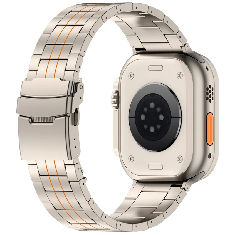 Watch Band For Apple Watch Series 11 10 42mm / 9 8 7 41mm / SE3 SE2 SE 6 5 4 40mm / 3 2 1 38mm , Safety Clasp Titanium Alloy Strap - Titanium Black + Orange
