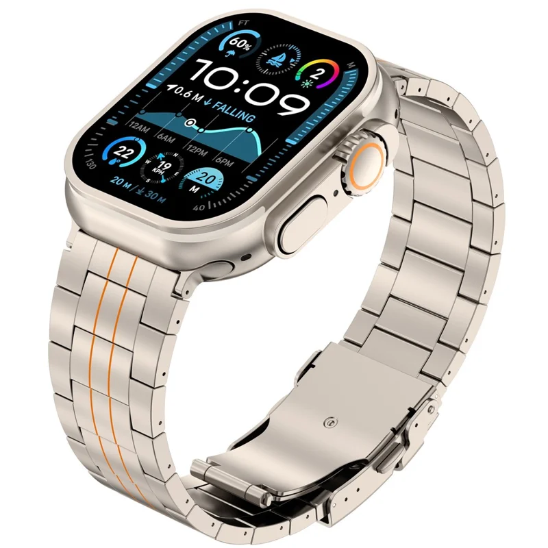 Watch Band For Apple Watch Series 11 10 42mm / 9 8 7 41mm / SE3 SE2 SE 6 5 4 40mm / 3 2 1 38mm , Safety Clasp Titanium Alloy Strap - Titanium Black + Orange