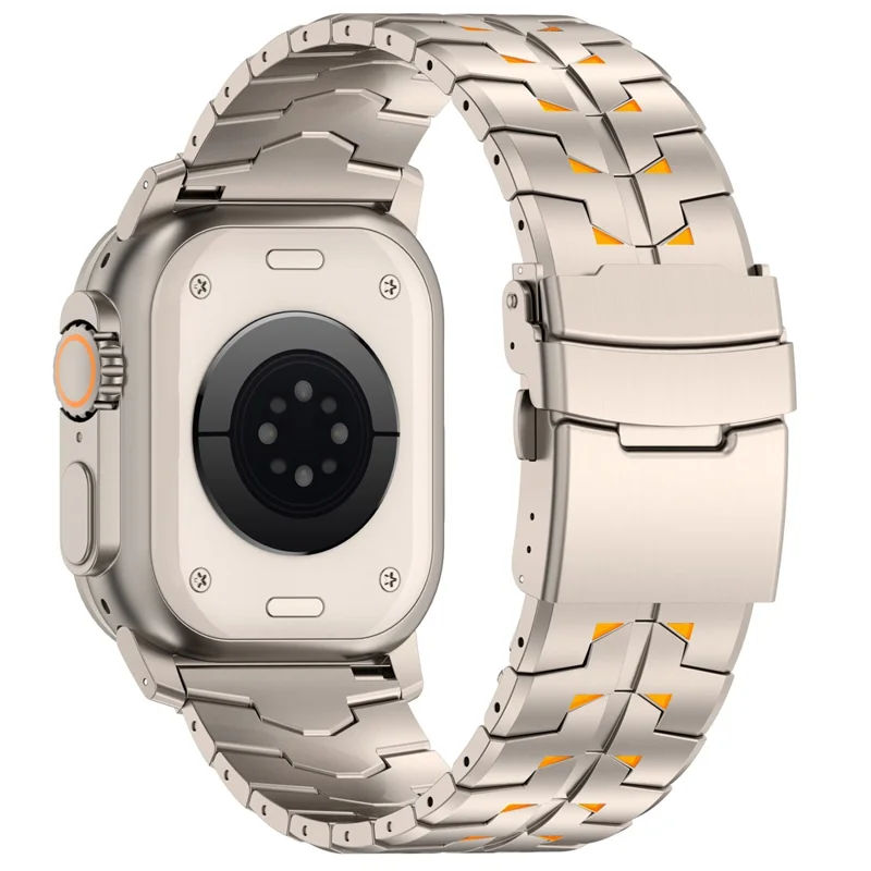 Armband für Apple Watch Ultra 49mm / Series 11 10 46mm / 9 8 7 45mm / SE3 SE2 SE 6 5 4 44mm / 3 2 1 42mm, Titanlegierung abnehmbare Schließe mit Sicherheitsschließe - Titan + Orange