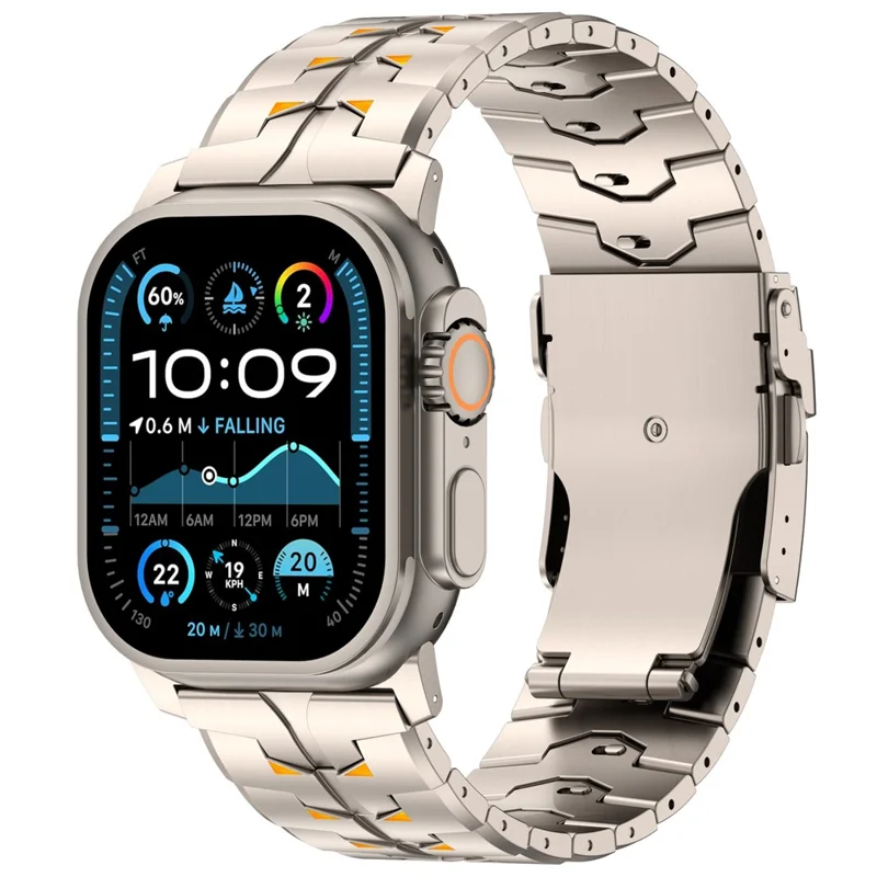 Armband für Apple Watch Ultra 49mm / Series 11 10 46mm / 9 8 7 45mm / SE3 SE2 SE 6 5 4 44mm / 3 2 1 42mm, Titanlegierung abnehmbare Schließe mit Sicherheitsschließe - Titan + Orange