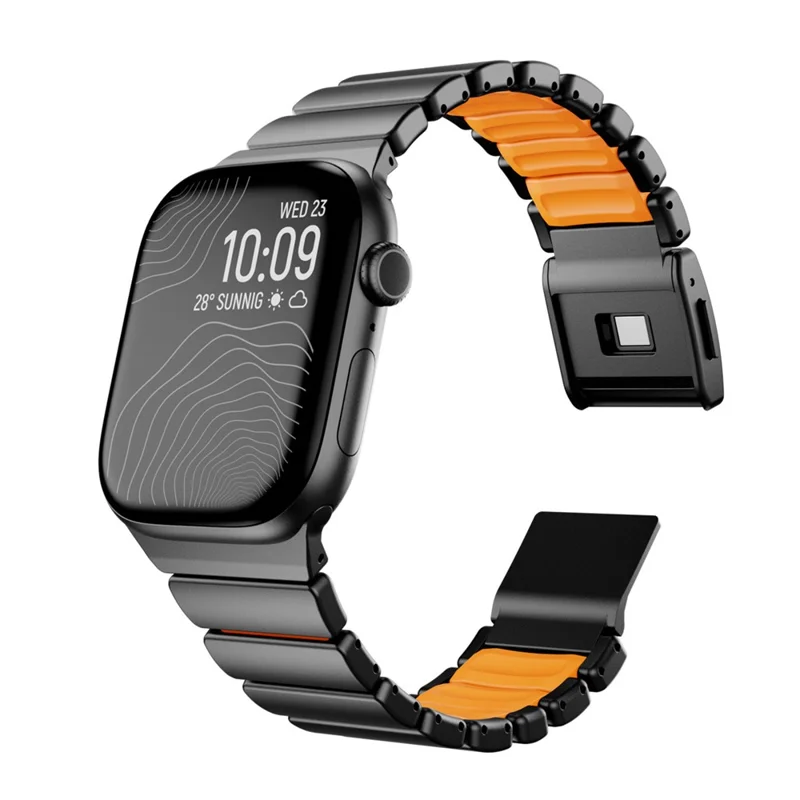 Watch Strap For Apple Watch Ultra 3 2 1 49mm / Series 11 10 46mm / 9 8 7 45mm / SE3 SE2 SE 6 5 4 44mm / 3 2 1 42mm , 1-Bead Titanium Alloy Band with Magnetic Buckle - Black + Orange