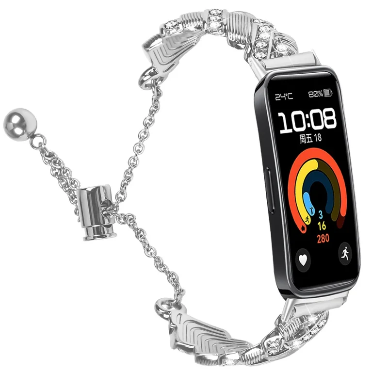 Cinturino per Huawei Band 10 / 9 / 8, Cinturino con chiusura a cordoncino in lega di zinco con decorazione di strass - Argento