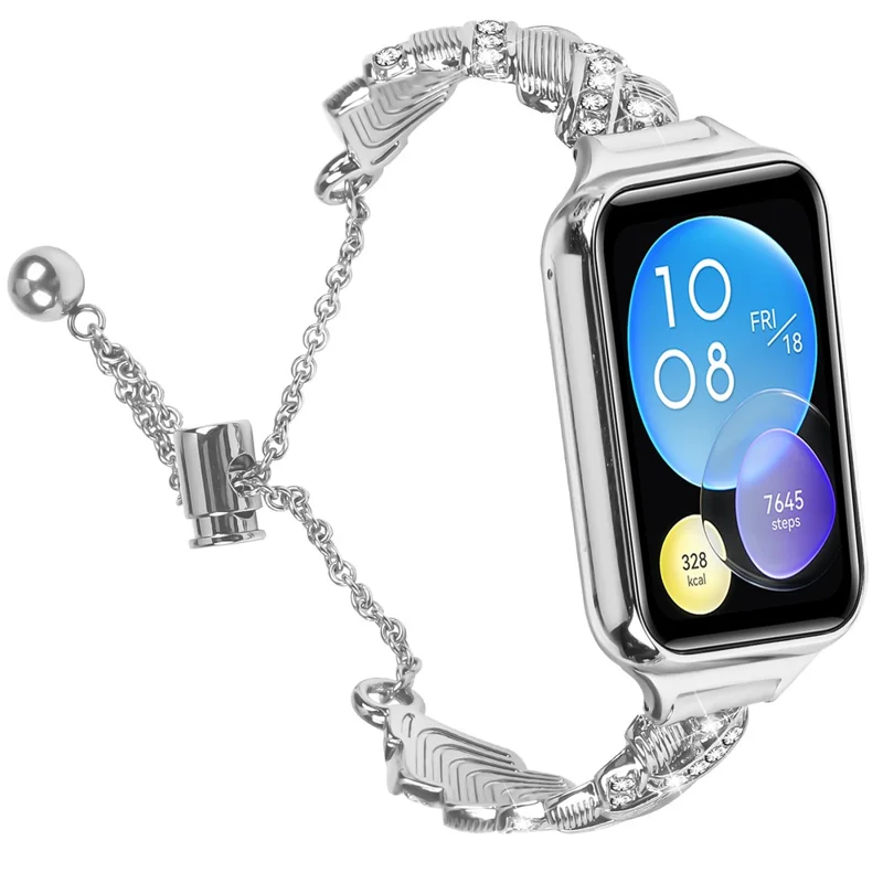 For Xiaomi Smart Band 9 Pro / 8 Pro Strap Drawstring Lock Zinc Alloy Rhinestone Decor Bracelet Watch Band - Silver