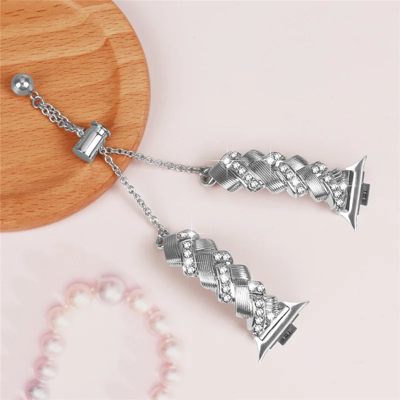 For Xiaomi Redmi Watch 5 / Watch 4 Strap Drawstring Lock Zinc Alloy Rhinestone Decor Bracelet Watch Band - Silver