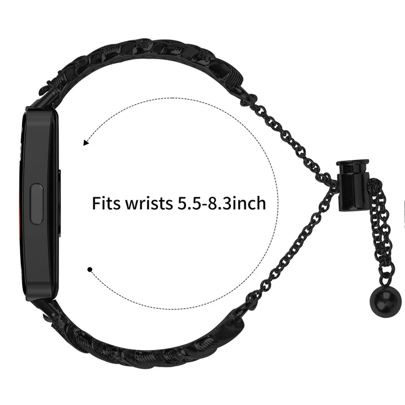 Watch Band For Huawei Band 10 / 9 / 8 , Drawstring Lock Electroplated Zinc Alloy Rhinestone Decor Bracelet Strap - Black