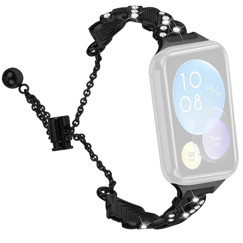 For Xiaomi Smart Band 9 Pro / 8 Pro Strap Drawstring Lock Electroplated Zinc Alloy Rhinestone Decor Bracelet Watch Band - Black