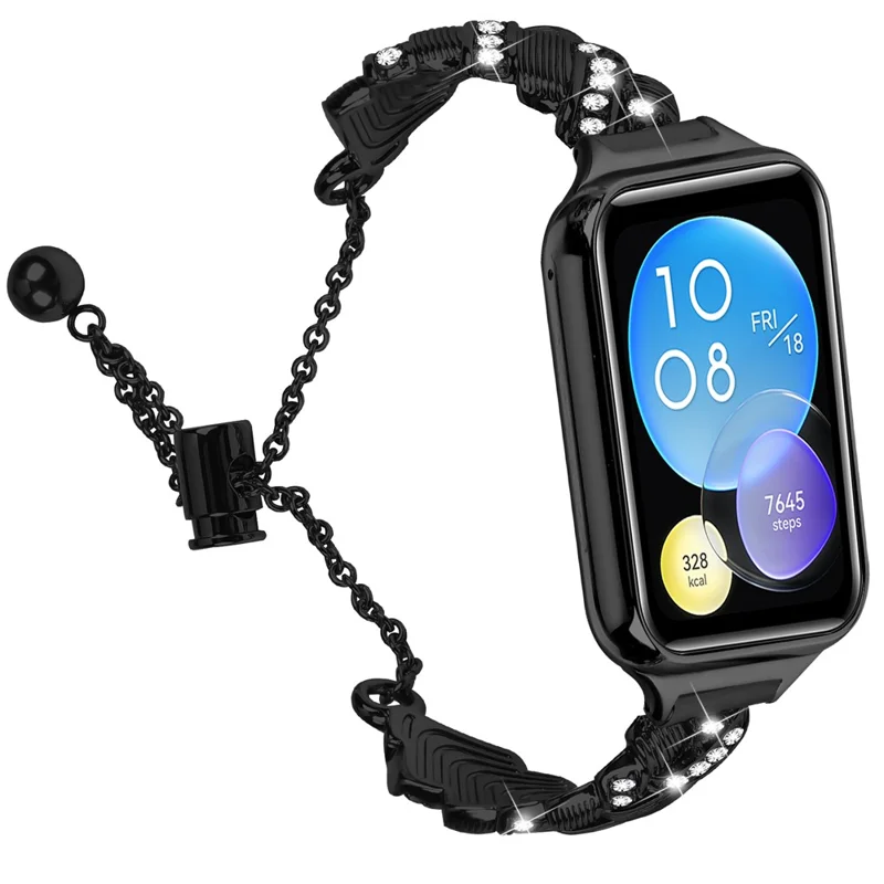 For Xiaomi Smart Band 9 Pro / 8 Pro Strap Drawstring Lock Electroplated Zinc Alloy Rhinestone Decor Bracelet Watch Band - Black