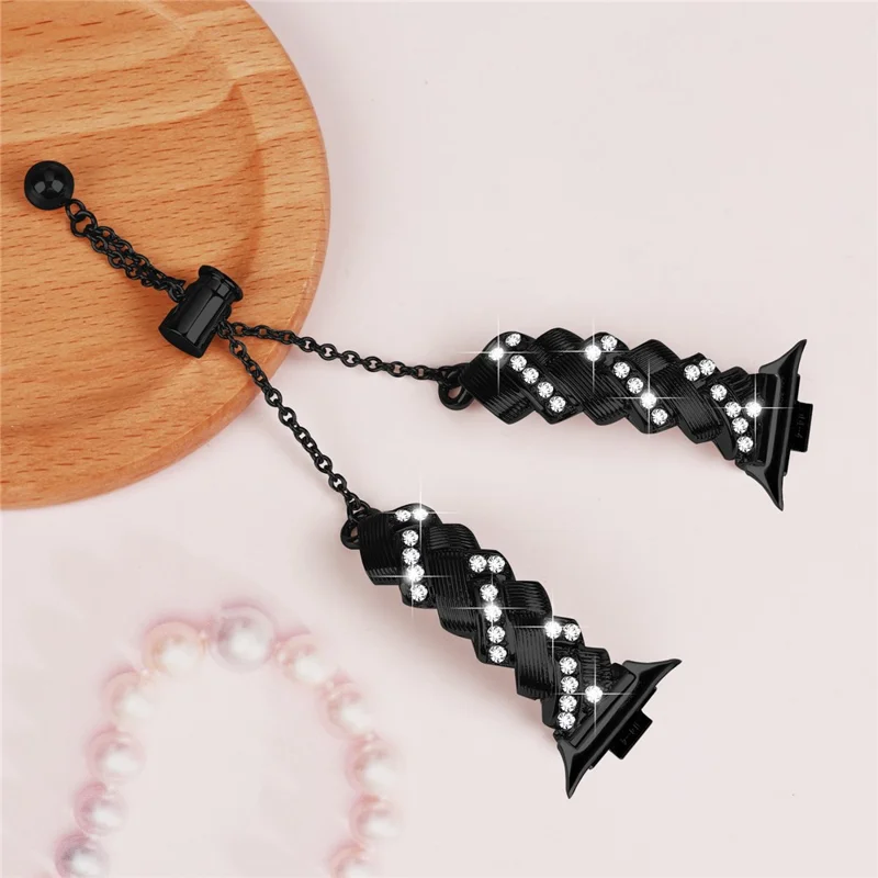 For Xiaomi Smart Band 9 Pro / 8 Pro Strap Drawstring Lock Electroplated Zinc Alloy Rhinestone Decor Bracelet Watch Band - Black