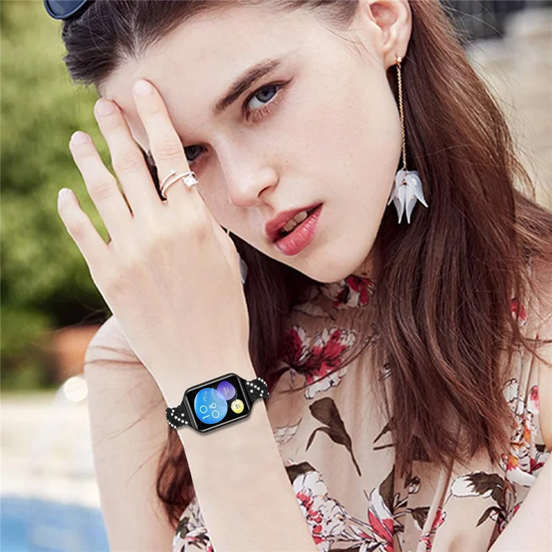 For Xiaomi Smart Band 9 Pro / 8 Pro Strap Drawstring Lock Electroplated Zinc Alloy Rhinestone Decor Bracelet Watch Band - Black