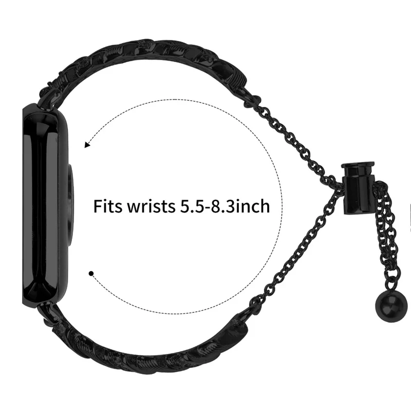 For Xiaomi Smart Band 9 Pro / 8 Pro Strap Drawstring Lock Electroplated Zinc Alloy Rhinestone Decor Bracelet Watch Band - Black