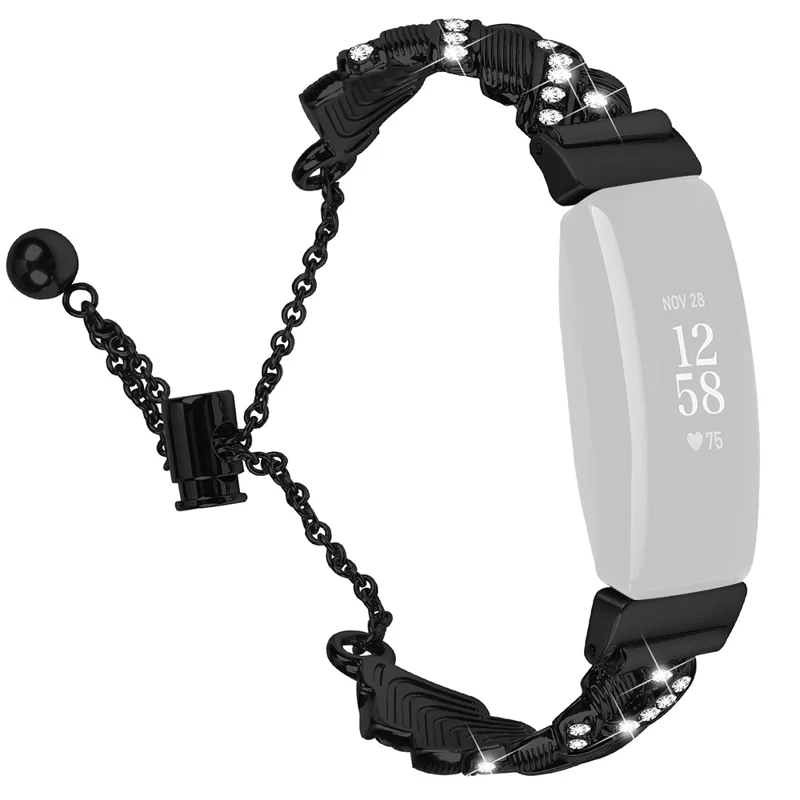 Watch Band For Fitbit Inspire / Inspire 2 / Inspire HR , Drawstring Lock Electroplated Zinc Alloy Rhinestone Decor Bracelet Strap - Black