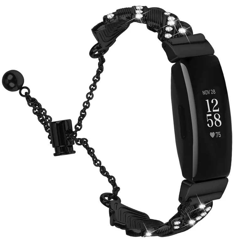 Watch Band For Fitbit Inspire / Inspire 2 / Inspire HR , Drawstring Lock Electroplated Zinc Alloy Rhinestone Decor Bracelet Strap - Black