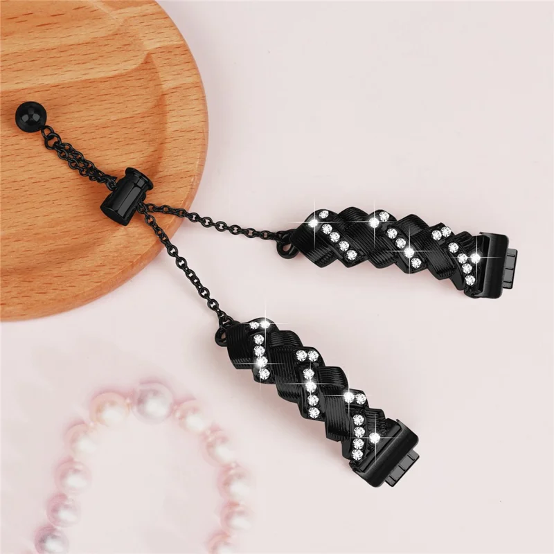 Watch Band For Fitbit Inspire / Inspire 2 / Inspire HR , Drawstring Lock Electroplated Zinc Alloy Rhinestone Decor Bracelet Strap - Black