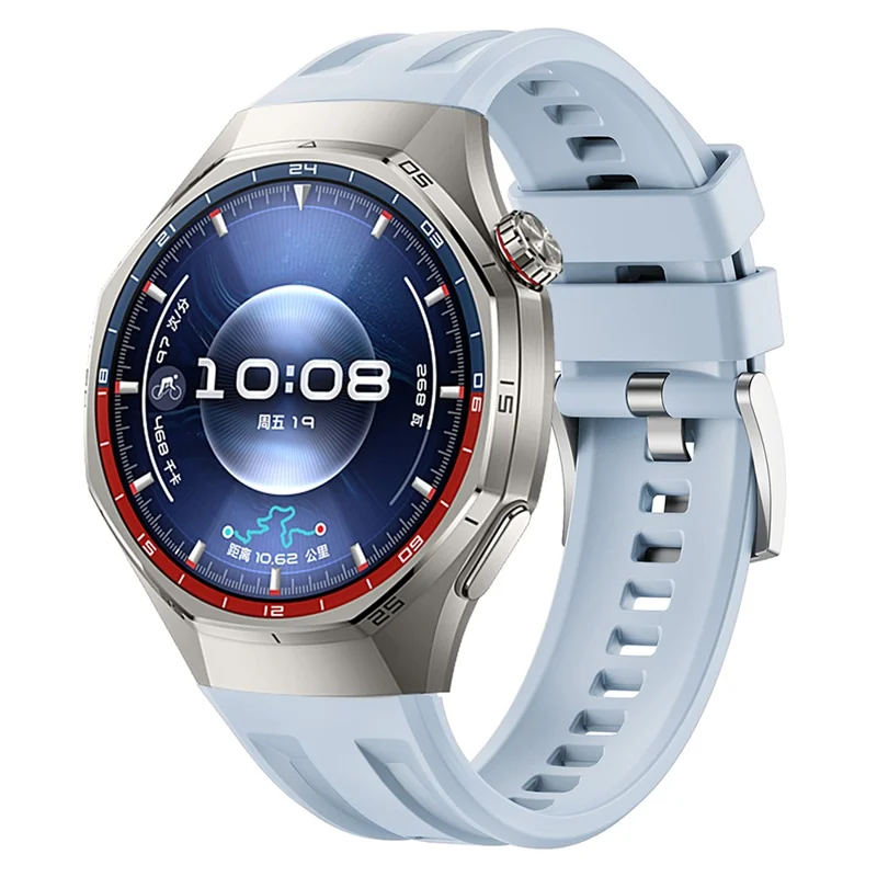 Pulseira de Silicone para Huawei Watch GT 6 Pro 46mm, Dupla Ranhura, Liberação Rápida, Ajustável, com Fivela Prateada - Azul