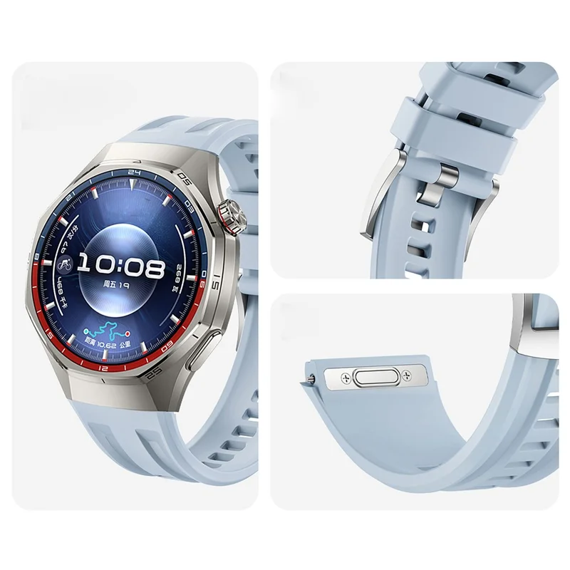 Pulseira de Silicone para Huawei Watch GT 6 Pro 46mm, Dupla Ranhura, Liberação Rápida, Ajustável, com Fivela Prateada - Azul
