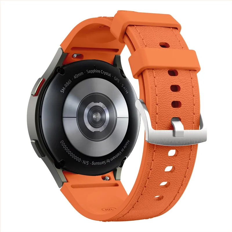 Banda de Couro de Silicone para Samsung Galaxy Watch7 / 6 / 5 / 4 44mm / 40mm / 6 Classic 42mm / 46mm Alça de Substituição com Múltiplos Furos - Laranja