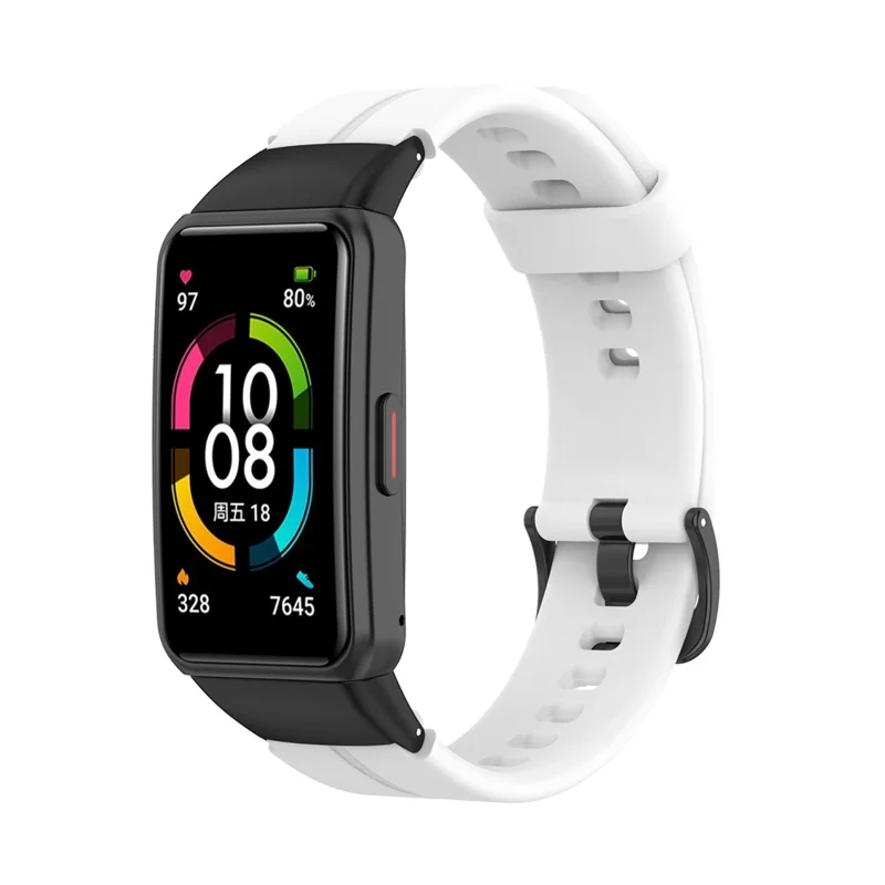 Silicone Adjustable Smart Watch Band Replacement Wrist Strap for Huawei Band 6 / Honor Band 6 / Band 7 - White