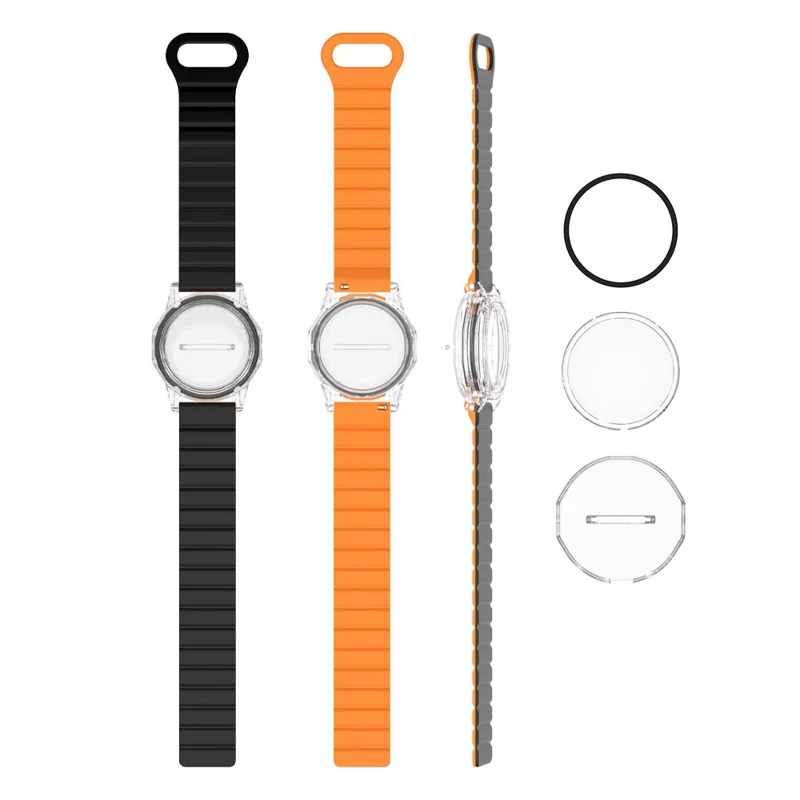 For AirTag Magnetic Wristband IPX8 Waterproof Anti-Lost Tracker Child Bracelet - Black  /  Orange