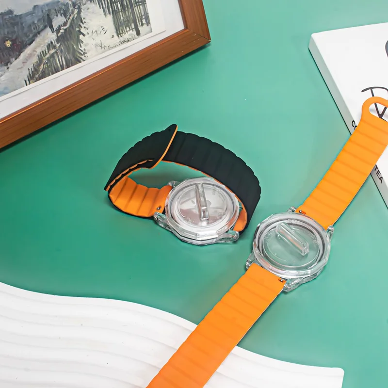 For AirTag Magnetic Wristband IPX8 Waterproof Anti-Lost Tracker Child Bracelet - Black  /  Orange