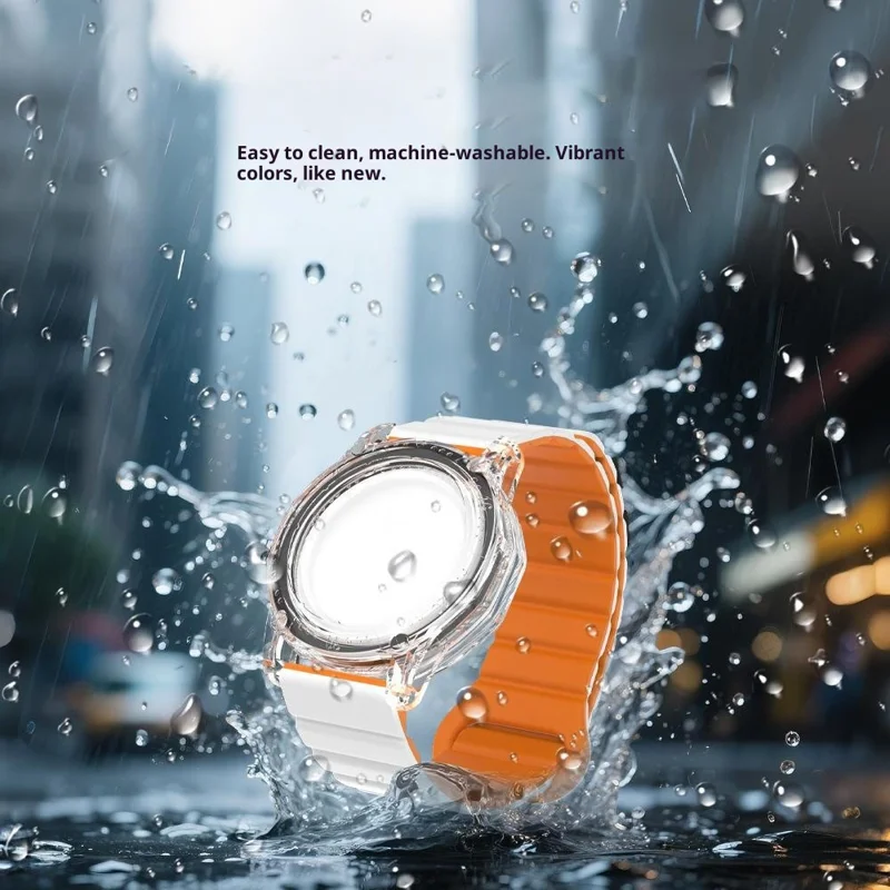 For AirTag Magnetic Wristband IPX8 Waterproof Anti-Lost Tracker Child Bracelet - Black  /  Orange