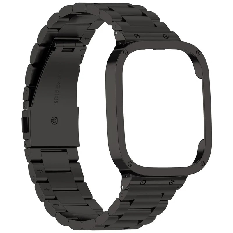 For Xiaomi Redmi Watch 5 Band 3-Bead Stainless Steel Watch Strap with Frame Cover - Black