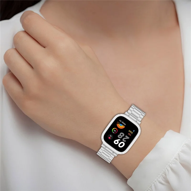 For Xiaomi Redmi Watch 5 Band 3-Bead Stainless Steel Watch Strap with Frame Cover - Black