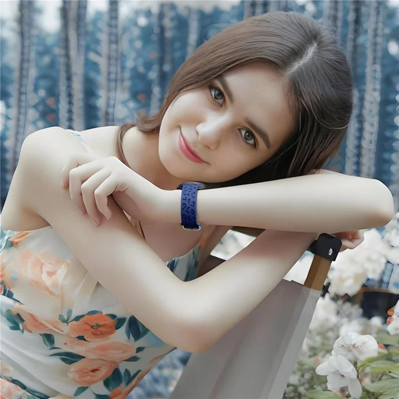 Verstellbarer Riemen für Samsung Galaxy Watch8 44mm / 40mm / Watch8 Classic 46mm Leopard-Textur Silikonarmband - Blau