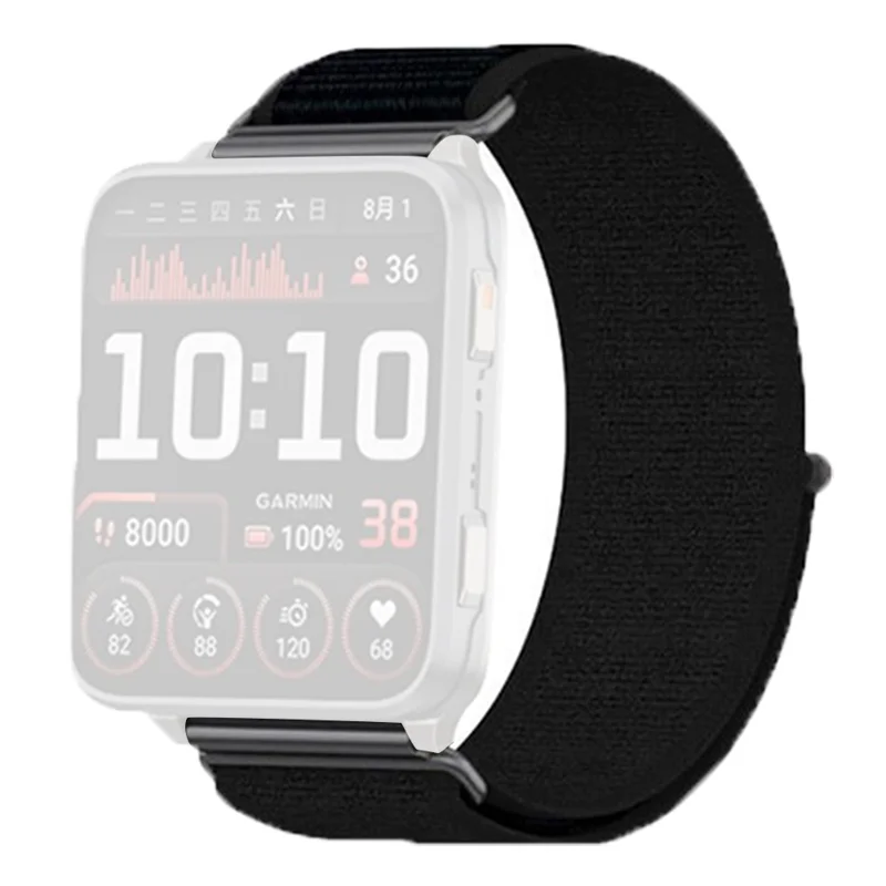 For Garmin Venu X1 Nylon Watch Band Soft Breathable Magic Tape Fastener Elastic Wristband - Dark Black