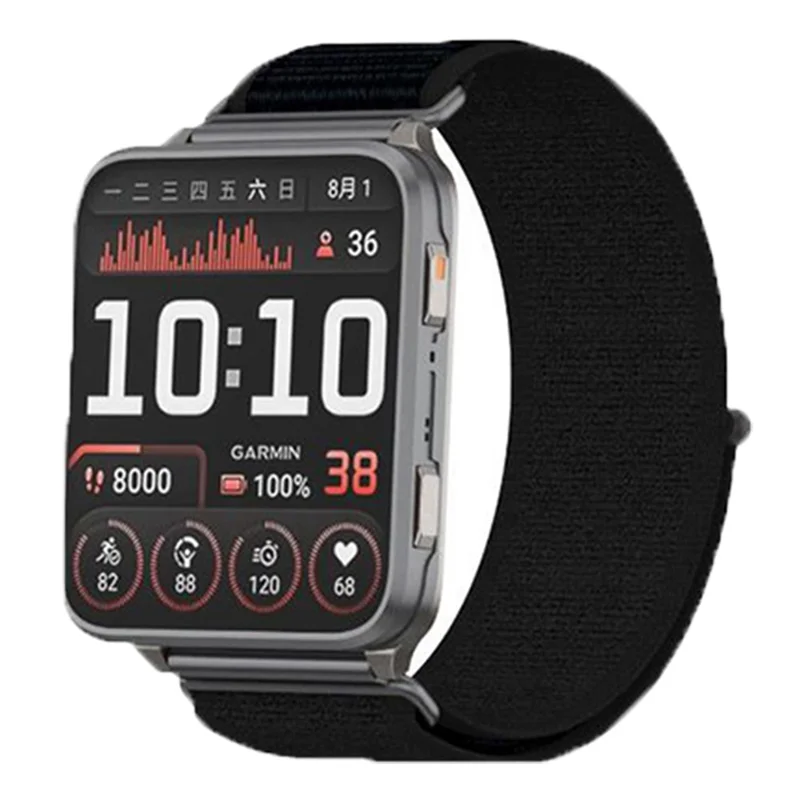 For Garmin Venu X1 Nylon Watch Band Soft Breathable Magic Tape Fastener Elastic Wristband - Dark Black