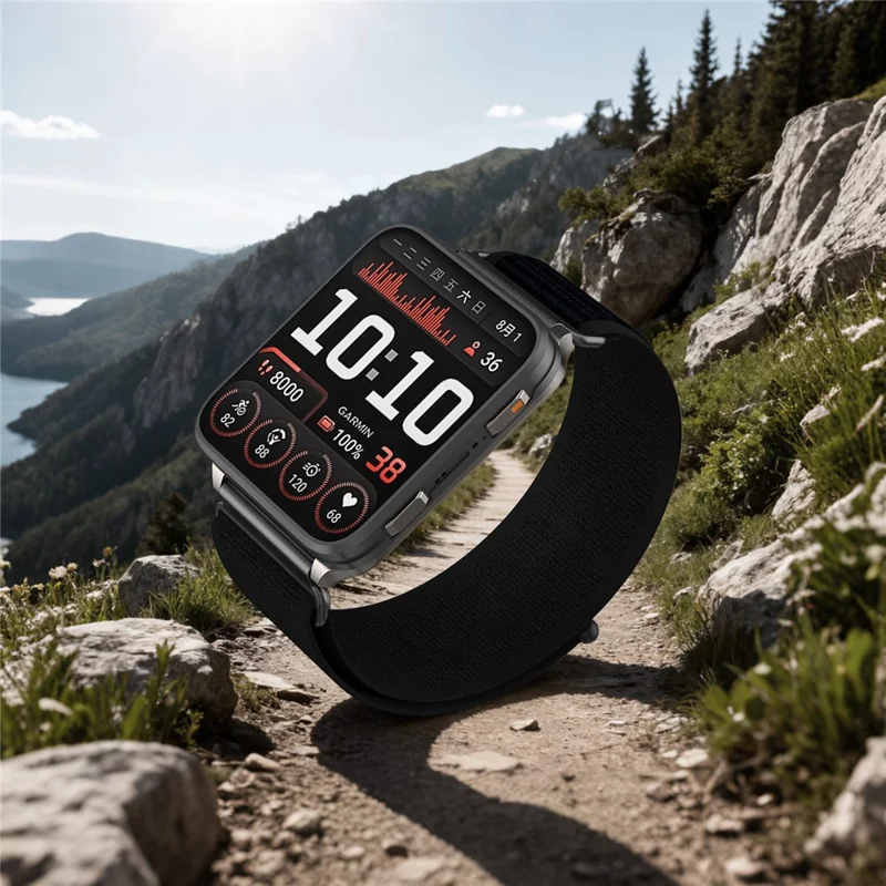 For Garmin Venu X1 Nylon Watch Band Soft Breathable Magic Tape Fastener Elastic Wristband - Dark Black