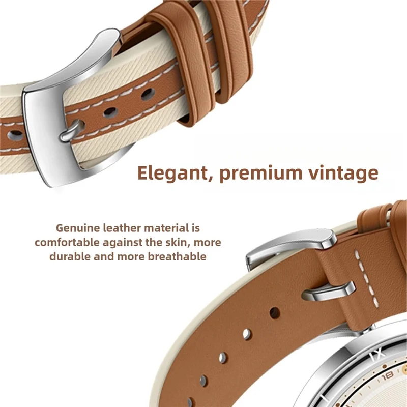 18mm Double-Sided Genuine Leather Strap for Huawei Watch GT 6 / 5 / 4 41mm / 5 Pro 42mm Replacement Watch Band - Brown