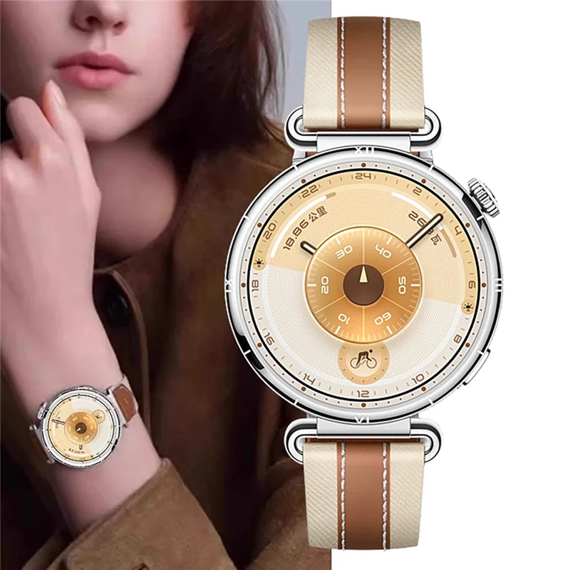 18mm Double-Sided Genuine Leather Strap for Huawei Watch GT 6 / 5 / 4 41mm / 5 Pro 42mm Replacement Watch Band - Brown