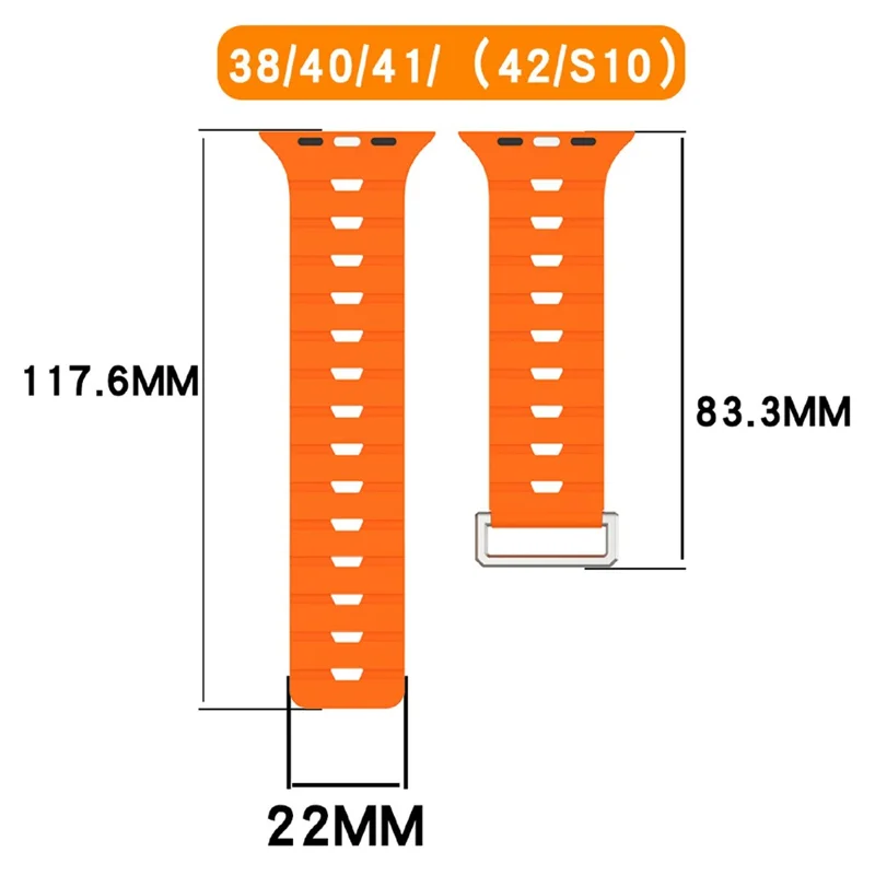 Harmonica Design Silicone Strap for Apple Watch Series 11 10 42mm / 9 8 7 41mm / SE3 SE2 SE 6 5 4 40mm / 3 2 1 38mm Dual Color Magnetic Watch Band - Preto / Laranja
