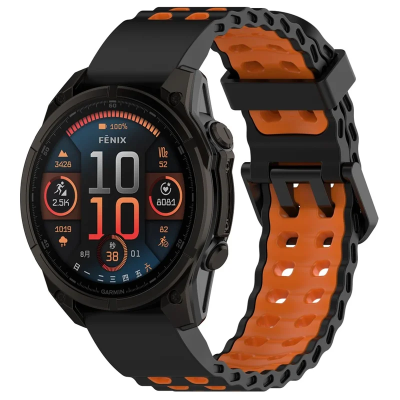 Pulseira de Silicone com Dupla Fivela de 22 mm para Garmin Tactix 8 47 mm / Fenix 8 47 mm / Fenix E 47 mm Liberação Rápida Dual Color - Preto / Laranja