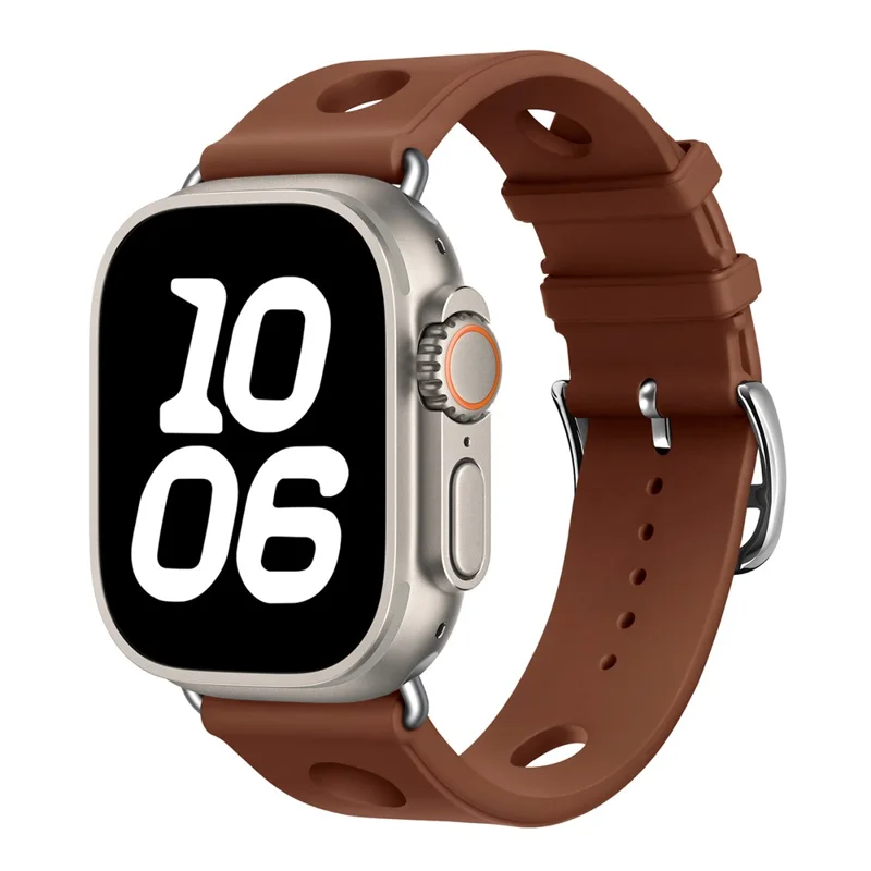 Bracelet de montre en silicone pour Apple Watch Série 10 9 8 7 SE 6 5 4 3 2 1 42mm 41mm 40mm 38mm - Marron